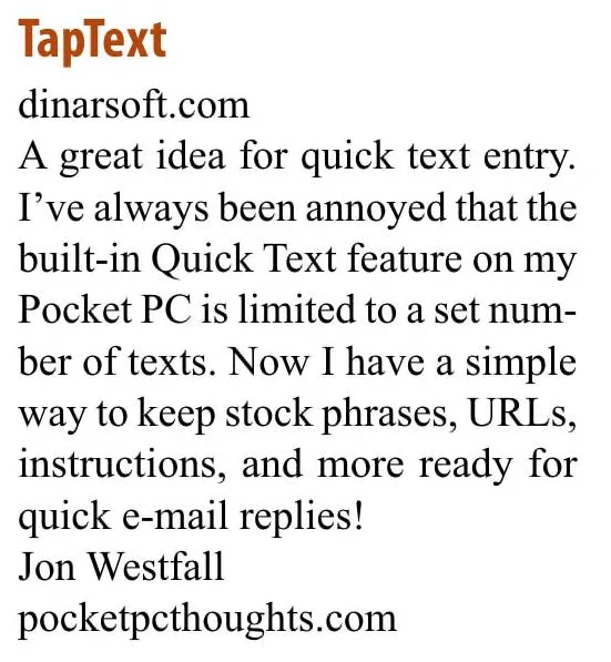 Jon Westfall’s pick: TapText, for quick text entry
