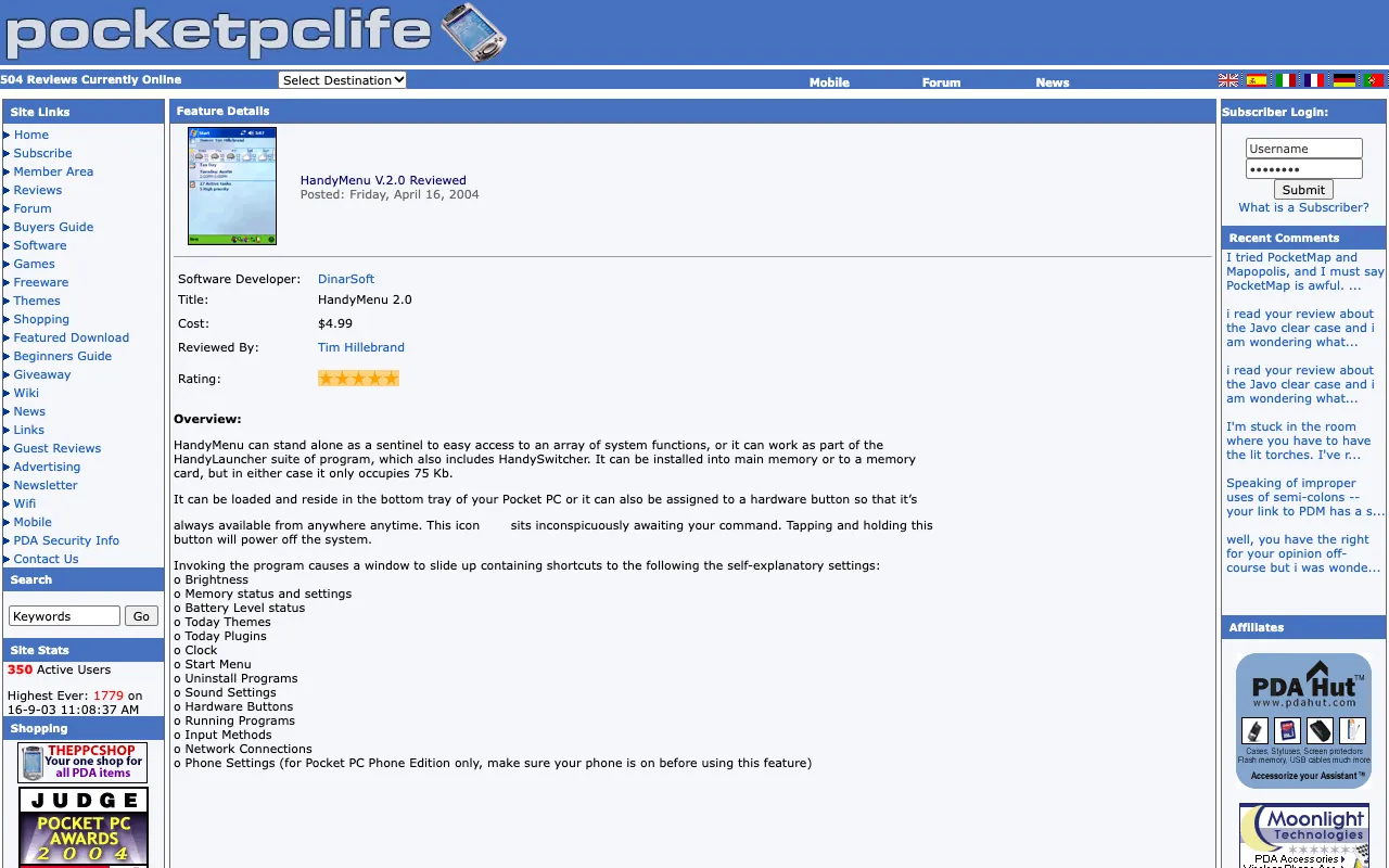 Pocket PC Life, the page with the review, as it first appeared in a 1280 by 800 window
