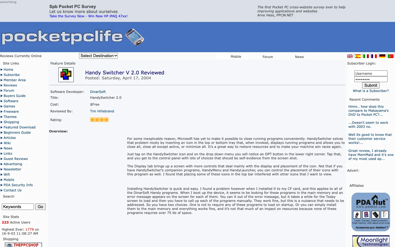Pocket PC Life, the page with the review, as it first appeared in a 1280 by 800 window