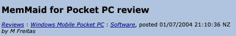 MemMaid for Pocket PC review, by M Freitas, posted July 1, 2004