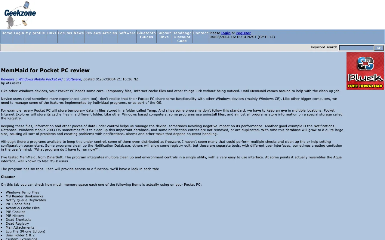 Geekzone, the page with the review, as it first appeared in a 1280 by 800 window
