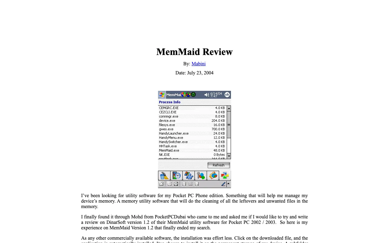 Pocket PC Dubai, the page with the review, as it first appeared in a 1280 by 800 window