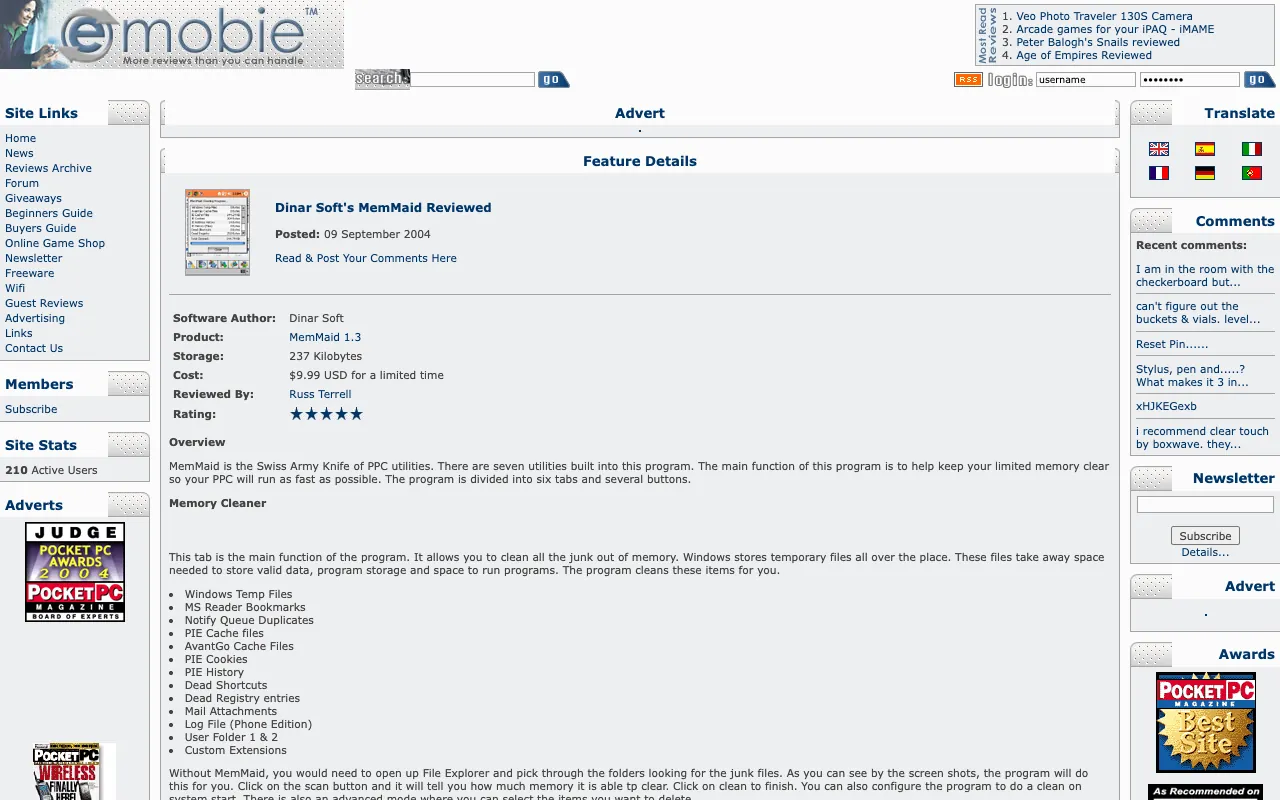 eMobie, the page with the review, as it first appeared in a 1280 by 800 window