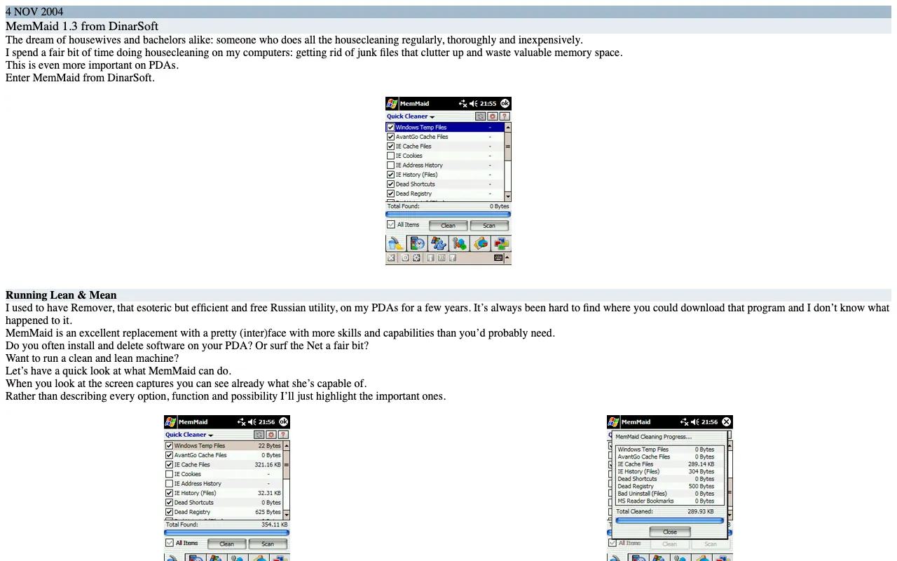 PocketPC Reviews, the page with the review, as it first appeared in a 1280 by 800 window