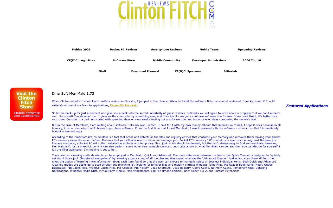 ClintonFitch.com, the page with the review, as it first appeared in a 1280 by 800 window