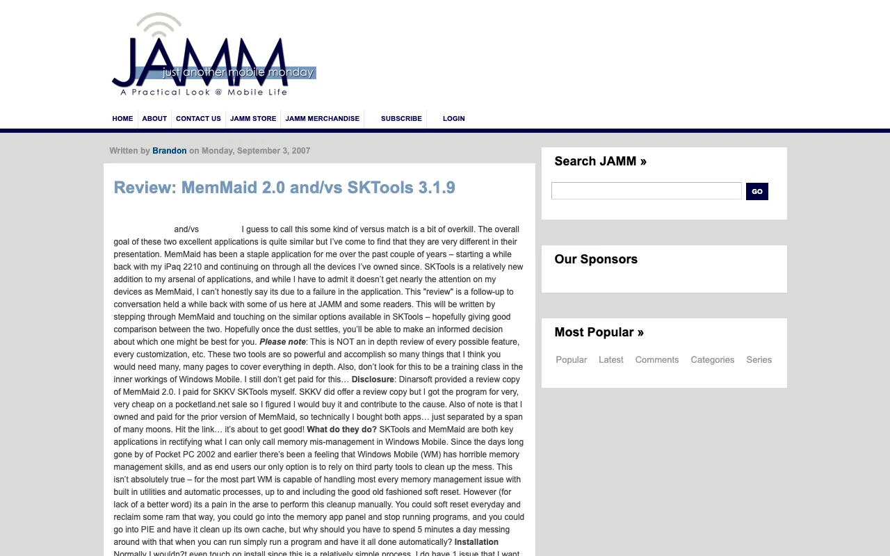 Just Another Mobile Monday, the page with the review, as it first appeared in a 1280 by 800 window