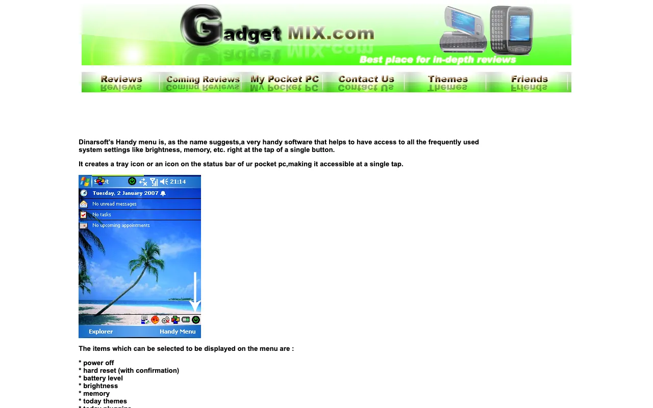 GadgetMix, the page with the review, as it first appeared in a 1280 by 800 window