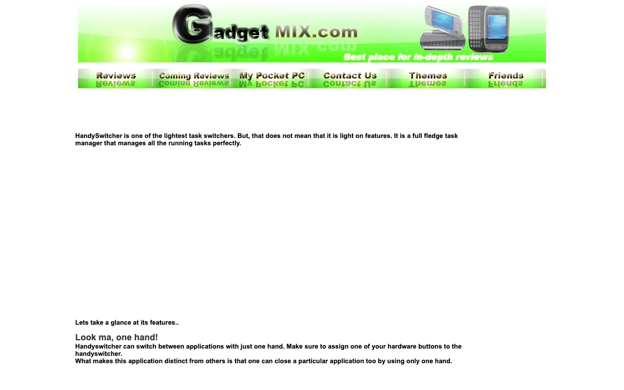GadgetMix, the page with the review, as it first appeared in a 1280 by 800 window