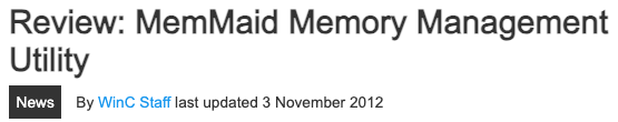 Review: MemMaid Memory Management Utility, by WinC Staff, last updated November 3, 2012