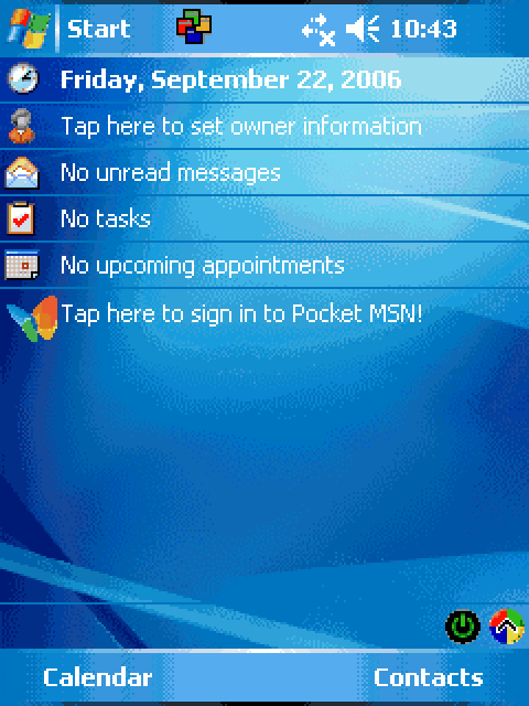 The Today screen in September 2006, with HandyMenu’s and HandyLauncher’s icons at the bottom right.