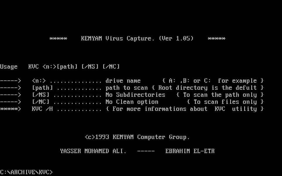 KVC: Kemyam Virus Capture running in DOS
